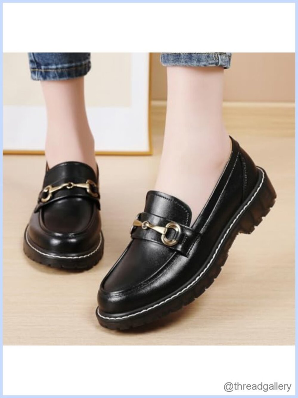 IUY Faux Leather Chunky Lug Sole Horsebit Loafers Work Shoes - Picture 5 of 6